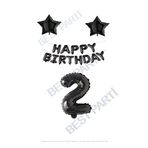 Happy Bırthday Siyah Renk Folyo Balon Yıldız Folyo ve Rakam Seti Yaş 2