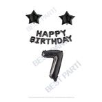 Happy Bırthday Siyah Renk Folyo Balon Yıldız Folyo ve Rakam Seti Yaş 7