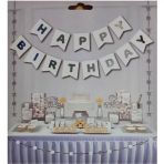 Happy Birthday Yazılı Doğum Günü Süsü Beyaz-gümüş Flama Happy Birthday Yazılı Flama
