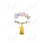 Happy Bırthday Yazılı Kaligrafi Banner Makaron Balon Seti 1 Yaş Gold Set Doğum Günü
