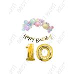 Happy Bırthday Yazılı Kaligrafi Banner Makaron Balon Seti 10 Yaş Gold Set Doğum Günü