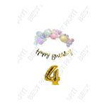 Happy Bırthday Yazılı Kaligrafi Banner Makaron Balon Seti 4 Yaş Gold Set Doğum Günü