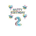 Happy Bırthday Yıldız Kalp Rakam Gökkuşağı Renk Folyo Balon Seti Yaş 2