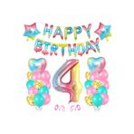 Happy Bırthday Yıldız Kalp Rakam Gökkuşağı Renk Folyo Balon Seti Yaş 4