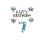 Happy Bırthday Yıldız Kalp Rakam Gökkuşağı Renk Folyo Balon Seti Yaş 7