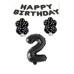 Happy Bırthday,Siyah Rakam Folyo Balon ve Siyah Beyaz Puanlı Balon Seti Yaş 2