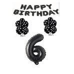 Happy Bırthday,Siyah Rakam Folyo Balon ve Siyah Beyaz Puanlı Balon Seti Yaş 6