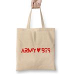 Happy Bts Army Bez Çanta Uzun Saplı - Açık Bej - 40 X 40