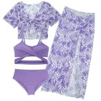 Happy Cherry 4 adet mayo bikini seti, genç kızlar yüzme kostümü, mayo, kapaklı, çocuklar için, yaz, plaj, akvaryum, Yarıklı etek-lila, 8 Yaşe