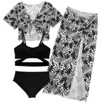 Happy Cherry 4 adet mayo bikini seti, genç kızlar yüzme kostümü, mayo, kapaklı, çocuklar için, yaz, plaj, akvaryum, Yarıklı etek-siyah, 10 Yaşe
