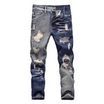 Happy Cherry Destroyed Jeans Erkek Çocuk Delikli Kot Slim Fit Skinny Kot Pantolon 5-12 Yaş için, Yırtık Mavi, 9-10 Yaş