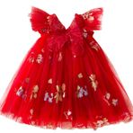 Happy Cherry Kelebek elbise bebek kız tül elbise çiçekli kız elbisesi vaftiz elbisesi kolsuz prenses elbisesi kutlama düğün, Kırmızı, 120