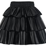 Happy Cherry Metalik etek, çocuk, kız çocuk, parlak etek, kısa, fırfırlı, tütü, evaze, kademeli etek, elastik belli kostüm etek, Siyah, 6-7 Jahre