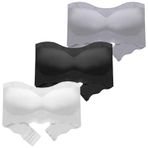 Happy Cherry Straplez Bandeau Sütyen Kızlar için Kaymaz Görünmez Sütyen Dikişsiz Bralette İç Çamaşırı Çıkarılabilir Yastıklı Omuz Askısı ile 3 Parça, Siyah+beyaz+gri, 36A