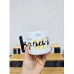 Happy Mountains Isme Özel Kişiye Özel Sevimli Çocuk Figürlü Porselen T Kupa Bardak Latte Fincanı - Beyaz