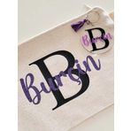 Happy Mountains Kişiye Özel Isme Özel Yaldızlı Mor Bez Çanta Clutch Ve Anahtarlık Seti Hm