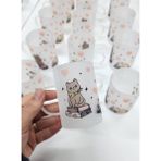 Happy Mountains Sevimli Kedi ve Kitap Desenli Buzlu Cam Çay Bardağı Çay Fincanı - Renkli