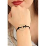 Happy (Mutlu) Siyah Deri İpli Unisex Mood Bileklik 5886