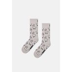 Happy Socks - Erkek Gri Lama Desenli Pamuklu Çorap - 41 - 46 - 09-Gri