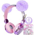 Happy World Shopping Çocuklar Kulaklıklar Kablosuz Pom Ayı Kulaklık Bluetooth Kulaklık Mic ile Kulak Kulaklık Kızlar Için Gençler Okul Cep Telefonu Tablet Pc (Yurt Dışından) - Mor