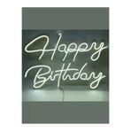 HAPPYBEYAZ001 Happy Birthday Yazılı Dekoratif Neon Led Tablo - Beyaz - 60Cmx40Cm- Tamamen El Işçiliği - Dilaneon -
