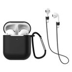 HappyCase Air Pods 1 ve 2. Nesil Uyumlu Silikon Kulaklık Kılıfı ve Askı Aparat 2 Li Set - Siyah