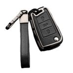 Happyit Çinko Alaşım Deri Araba Anahtarı Kapak Kılıfları VW Golf 5 7 Sportsvan GTI MK7 Skoda Octavia A7 3 Düğmeler Için (Siyah+Gri)