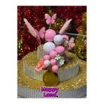 Happyland Pembe Pasa Süsü 22'li Pasta Topları,Kelebek,Çiçek ve Tüy HappyBirthday Süsleme Seti HP608