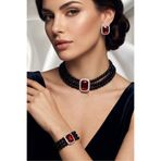 Happyline Baget Bordo Taşlı Siyah İncili Choker Set Takım, Siyah Cam İncili Kolye , İnci Tasma Kolye ,Küpe , Bileklik , Gümüş Kaplama Tasarım Set Kolye, Abiye Takı,