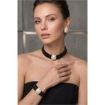 Happyline Baget Taşlı Siyah İncili Choker Set Takım, Siyah Cam İncili Kolye , İnci Tasma Kolye ,Küpe , Bileklik , Gümüş Kaplama Tasarım Set Kolye, Abiye Takı,