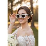 Happyline Beyaz Janjanlı İncili optik model Gelin Gözlük, Bride After Parti Düğün Kına Eğlence Gözlüğü