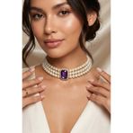 Happyline Cam İncili Gold Kaplama Tasma Mor Taşlı Choker Baget Kolye Özel Tasarım Kolye Renkli Choker Kolye