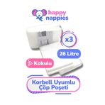 HappyNappies Korbell 26lt Uyumlu Yerli Malı Bebek Bezi Çöp Poşeti - 3 Paket - 2100 Bebek Bezi Kapasitesi