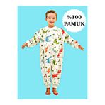 Happystore Elyafsız Organik Kışlık Uzun Kol Çift Kat %100 Pamuk Pazen Dinozorlu Cocuk Bebek Uyku Tulumu