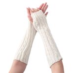 Happyupcity Siyah Unisex kol ısıtıcıları uzun parmaksız eldiven bilek ısıtıcıları başparmak deliği açık parmak örgü sıcak kış kollu, Beyaz, 8x31cm/3.1x12.2inch