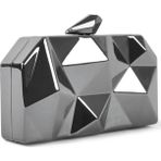 hapshoe look Geometrik Desenli Platin Metal Clutch Abiye Çanta