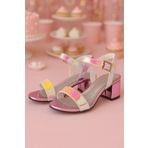 hapshoe Pony Hologram Pembe-sarı Kalın Topuklu Kız Çocuk Abiye Ayakkabı