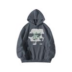 Harajuku Style Kadın Erkek Antrasit Two Face Baskılı Ebstar Oversize Kapşonlu Kanguru Cepli Sweatsh