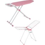 Harbinger MM127 Powerboard Ütü Masası / MM-039 Kalın Borulu Çamaşır Kurutma Askılığı Pembe Set - 1 lt - Altın