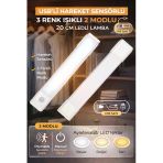 Hareket Sensörlü Led Lamba 20Cm Usb Şarjlı 3 Renk Işık Dolap Mutfak Tezgah Altı Aydınlatma 1Adet