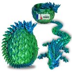 Hareketli Ejderha ve 3D Baskılı Ejderha Yumurtası - Fantastik Evren Dekoru / Fidget Oyuncak - Eşsiz Hediye Fikri, Ev Dekorasyonu, Çocuk Odası, Oturma Odası (Mavi Yeşil Parlak)