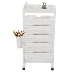 Hareketli Kitaplık, 6 Katmanlı Büyük Kapasiteli Kitaplık Ev Okulu Ofisi İçin Çok Fonksiyonlu Yuvarlanan Kitap Rafı (WHITE)