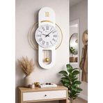 Hareketli sarkaç, Cam Yüzeyli, Metal halkalı, Dekoratif Duvar Saati - ROMA 70CM (BEYAZ GOLD)