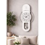 Hareketli sarkaç, Cam Yüzeyli, Metal halkalı, Dekoratif Duvar Saati - ROMA 70CM (BEYAZ GÜMÜŞ)
