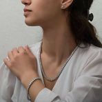 Harem Altın Gümüş 5 Mm Beyaz Taşlı Su Yolu Kadın Set