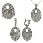 Harem Altın Gümüş Beyaz Taşlı Oval Kadın Set