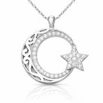 Harem Altın Gümüş Desenli Ay Yıldız Kadın Kolye