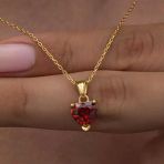 Harem Altın Gümüş Gold Kırmızı Taşlı Kalpli Kadın Kolye