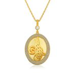 Harem Altın Gümüş Gold Tuğralı Oval Bayan Kolye