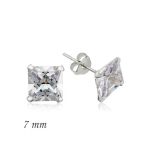 Harem Altın Gümüş Kare Tek Taş Zirkon - 7 mm Küpe